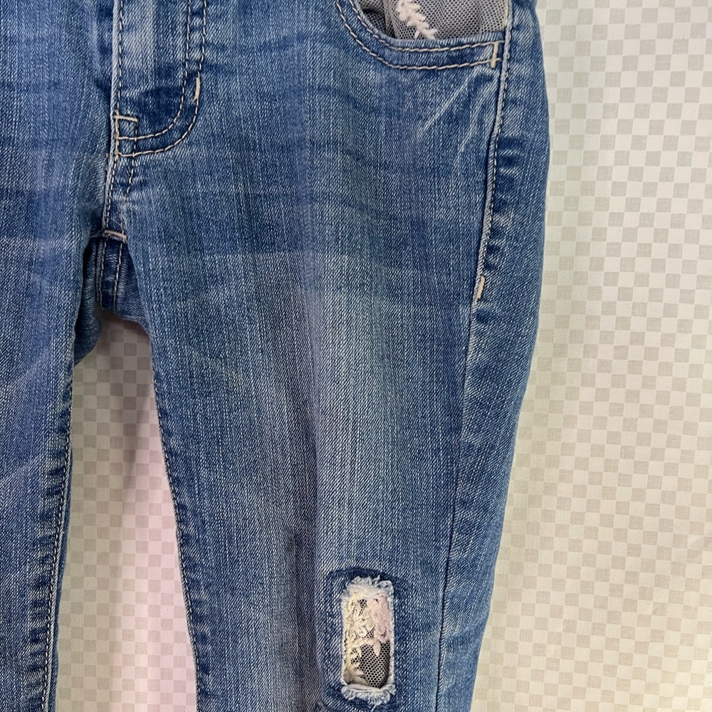 CANYON RIVER BLUES Girls Skinny Distressed With Lace Denim JEANS, Size 7 - Picture 2 of 12